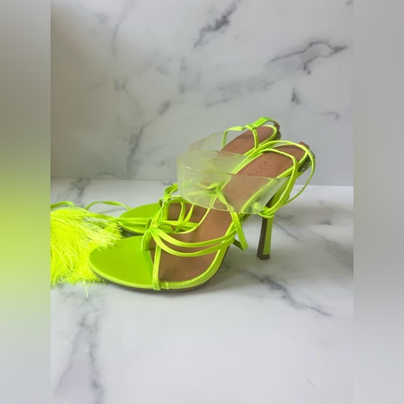 ASOS Neon Green Satin Lace-Up Heels – Clear Strap Stiletto Sandals, Size 7 NWT - Picture 3 of 5